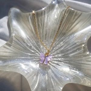 Handmade Purple Butterfly Necklace (Allergy-Free)